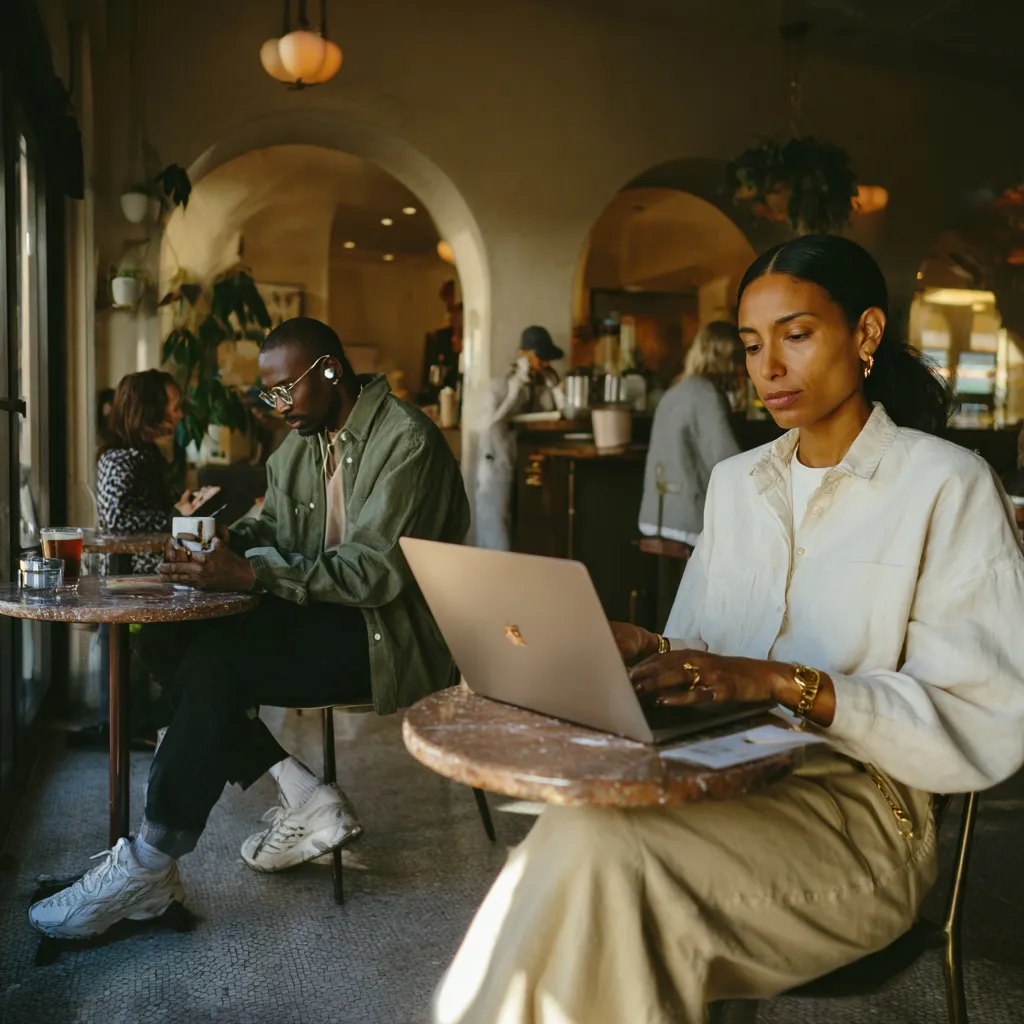 Members working together in a coworking café